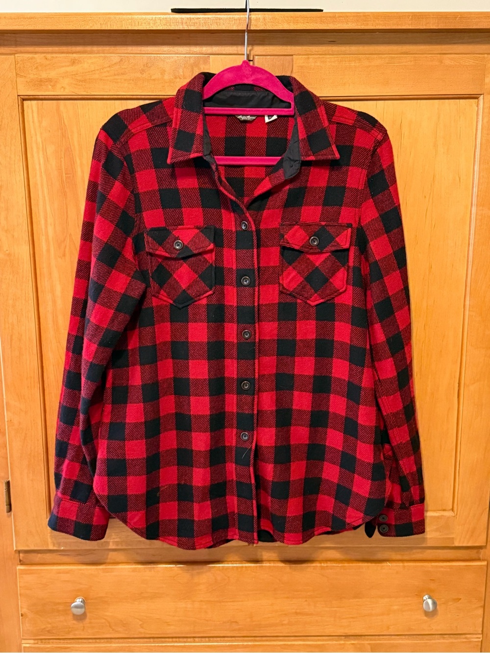 Eddie Bauer Red and Black Plaid Button-Down Shirt